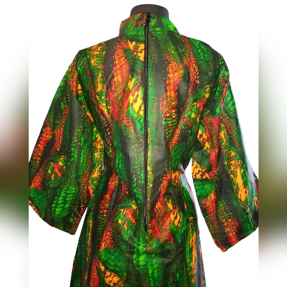 African Print Green Firefly Bell Mini Dress - Picture 2 of 6